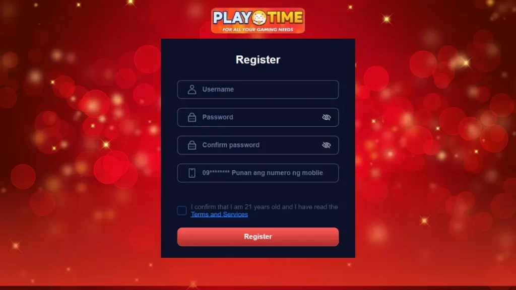 PLAYTIME Register Form